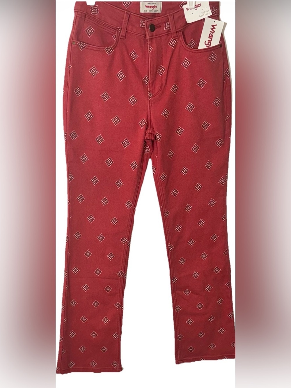 Wrangler Women’s Bandana Print Red High Rise Western Boot Cut Jeans Size 4|27X30 - Picture 6 of 10